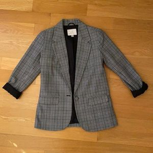 Checked Blazer Jacket - Gray Plaid